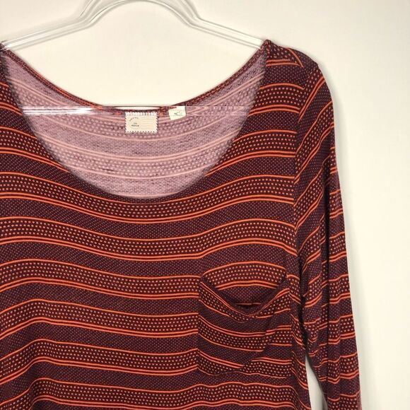 Postmark Striped Polka Dot Orange Red 3/4 Sleeve Top with Pocket - Picture 2 of 6